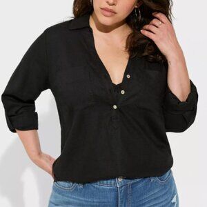 Torrid Linen Pocket Henley Long Sleeve Size 2XL